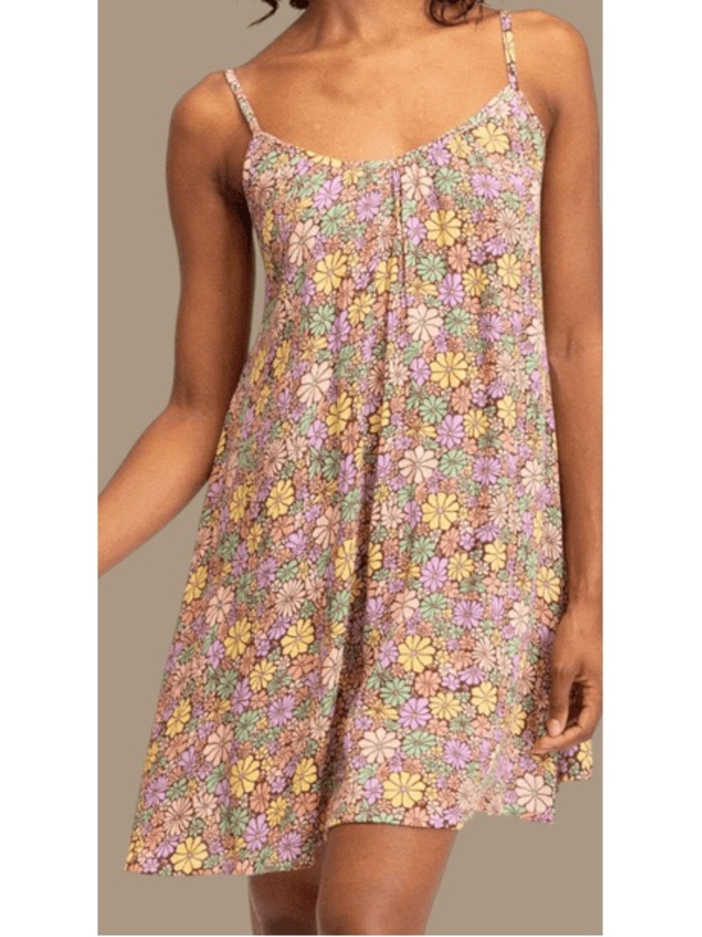 Roxy Spring Adventure Floral Mini Dress L 70s Retro Flower Power Sundress CQR7